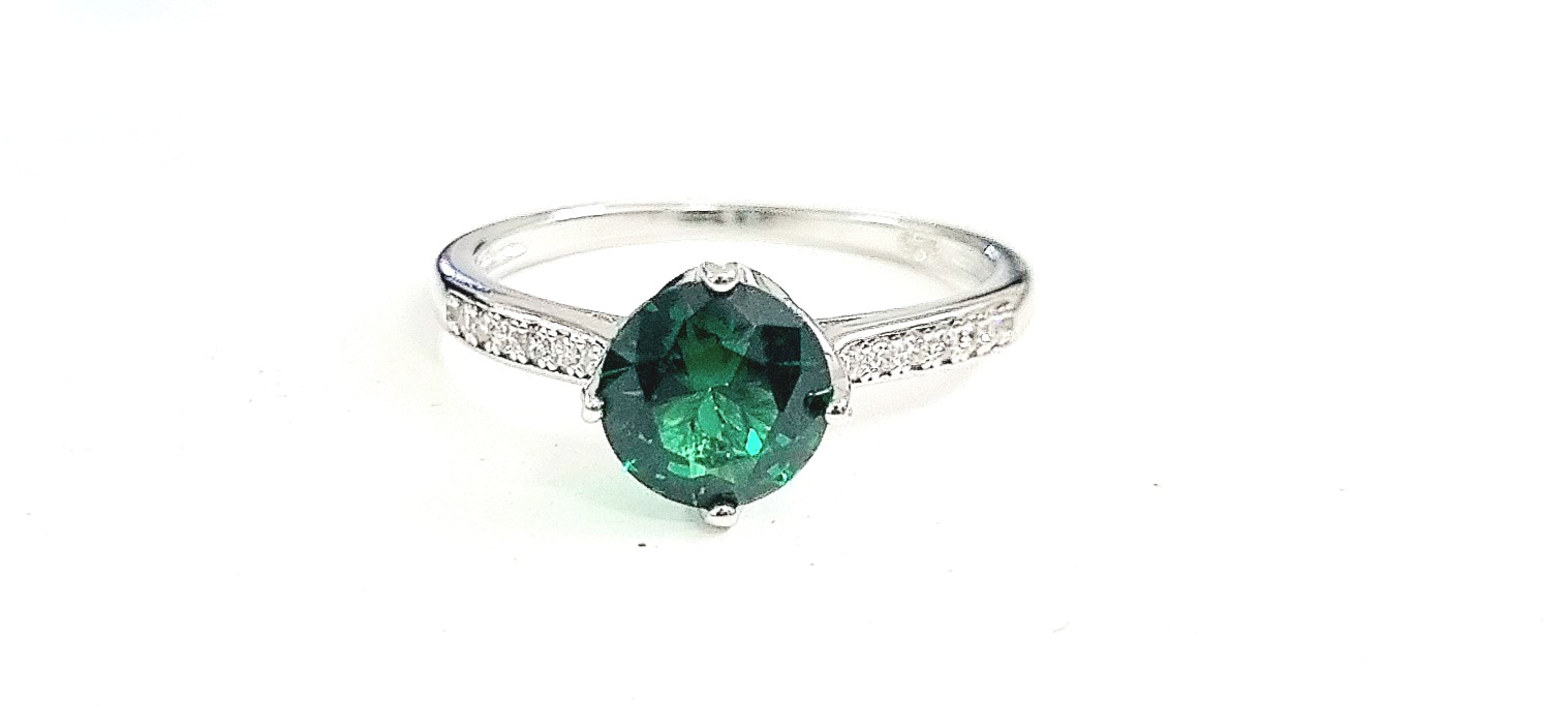  925 Sterling Silver Green Stone Ring, Gift For Girls, With Certificate of Authenticity