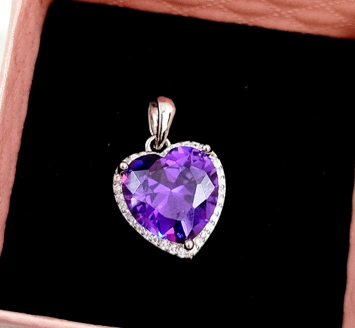 925 Sterling Silver Purple Heart Pendant Necklace With Chain Studded With Cubic Zirconia, Valentine Gift For Girls With Certificate Of Authenticity