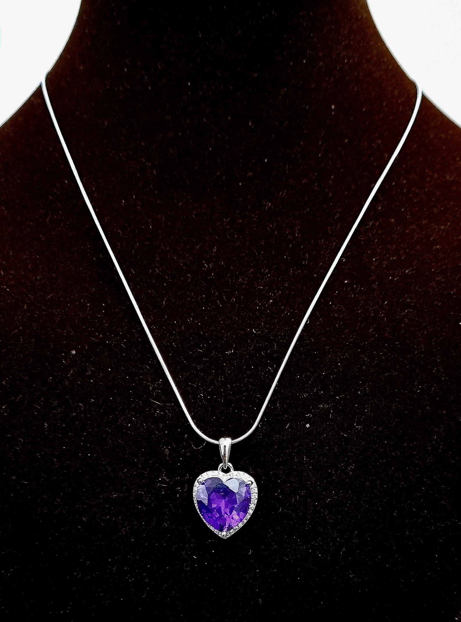 925 Sterling Silver Purple Heart Pendant Necklace With Chain Studded With Cubic Zirconia, Valentine Gift For Girls With Certificate Of Authenticity