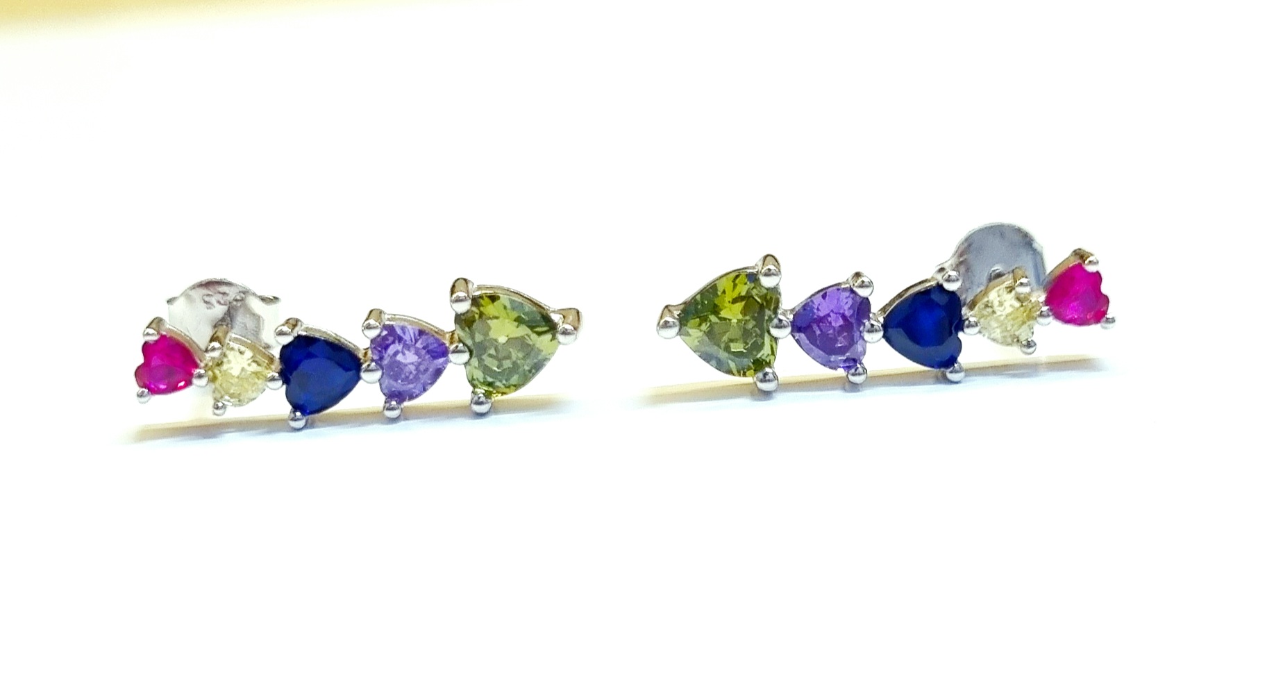 925 Sterling Silver Colorful Heart Drop Earrings