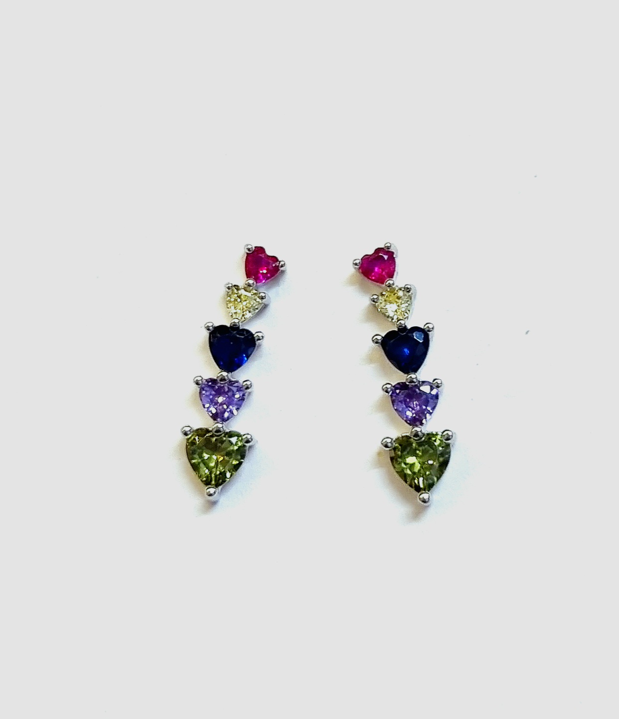 925 Sterling Silver Colorful Heart Drop Earrings