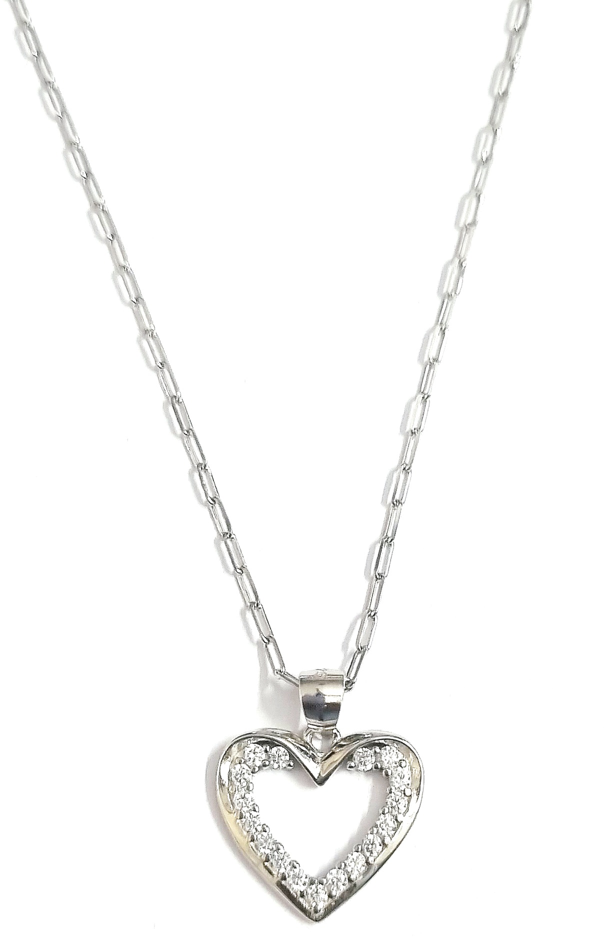925 Sterling Silver Heart-Shaped Pendant Necklace Studded With Cubic Zirconia