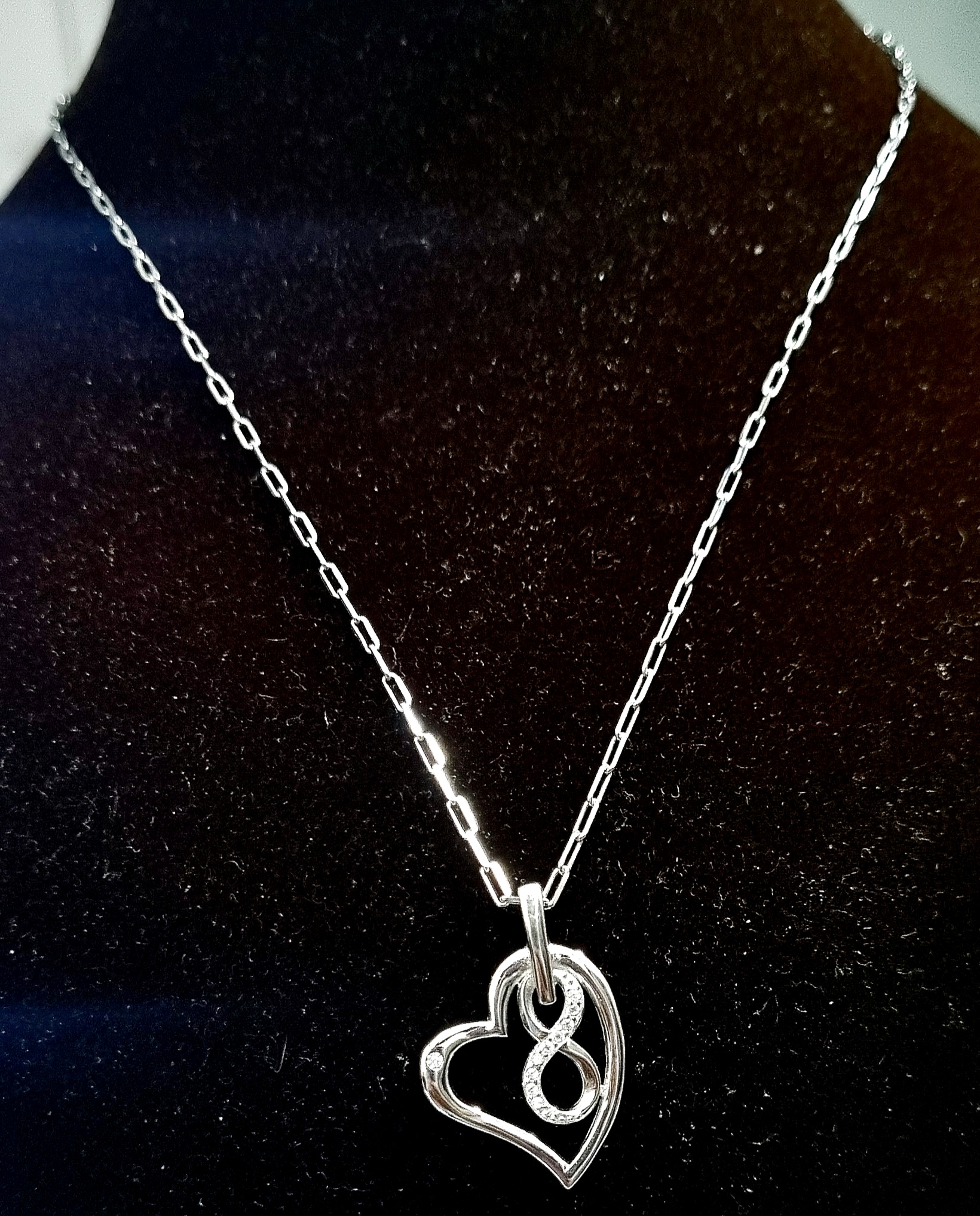 925 Sterling Silver Heart and Infinity Pendant Necklace