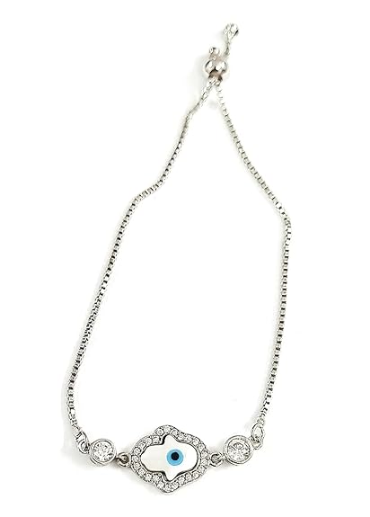 925 Sterling Silver Adjustable Hamsa Evil Eye Nazariya Bracelet For Girls/Women to Gift With Certificate of Authenticity