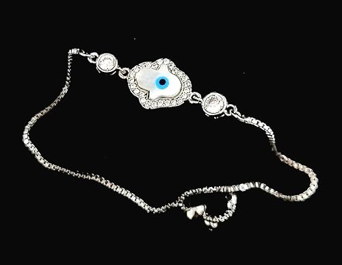 925 Sterling Silver Adjustable Hamsa Evil Eye Nazariya Bracelet For Girls/Women to Gift With Certificate of Authenticity