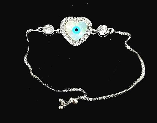 925 Sterling Silver Adjustable Heart Evil Eye Nazariya Bracelet For Girls/Women to Gift With Certificate of Authenticity