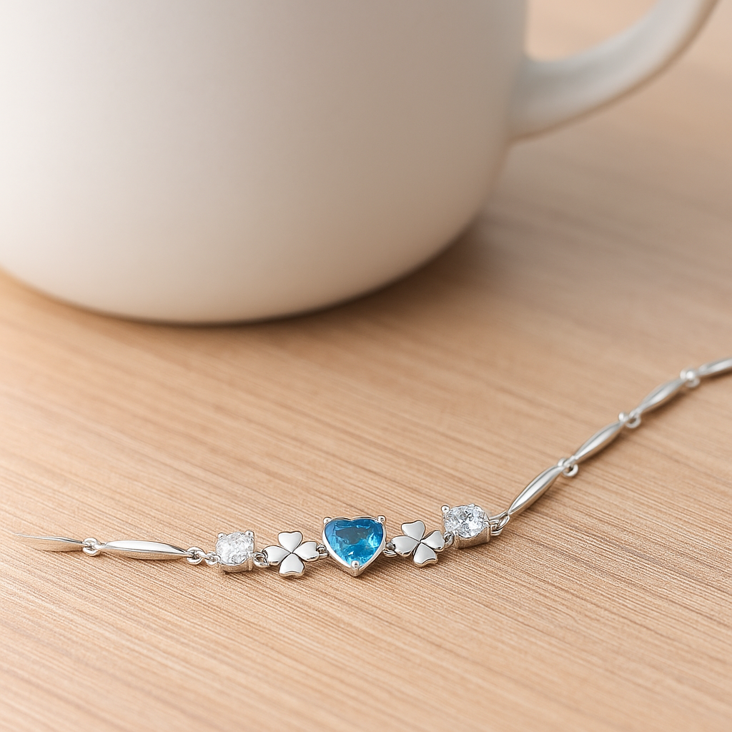 Silver Blue Heart Bracelet