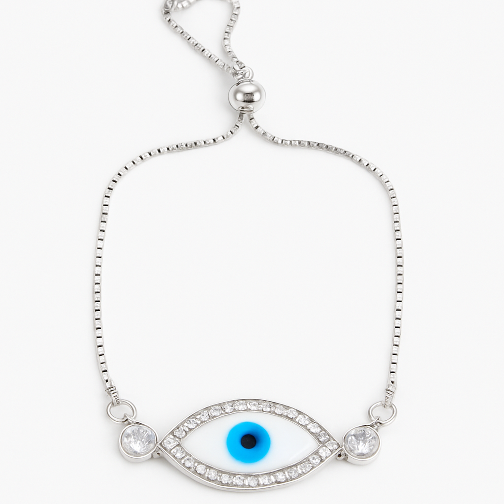 Silver Adjustable Evil Eye Bracelet