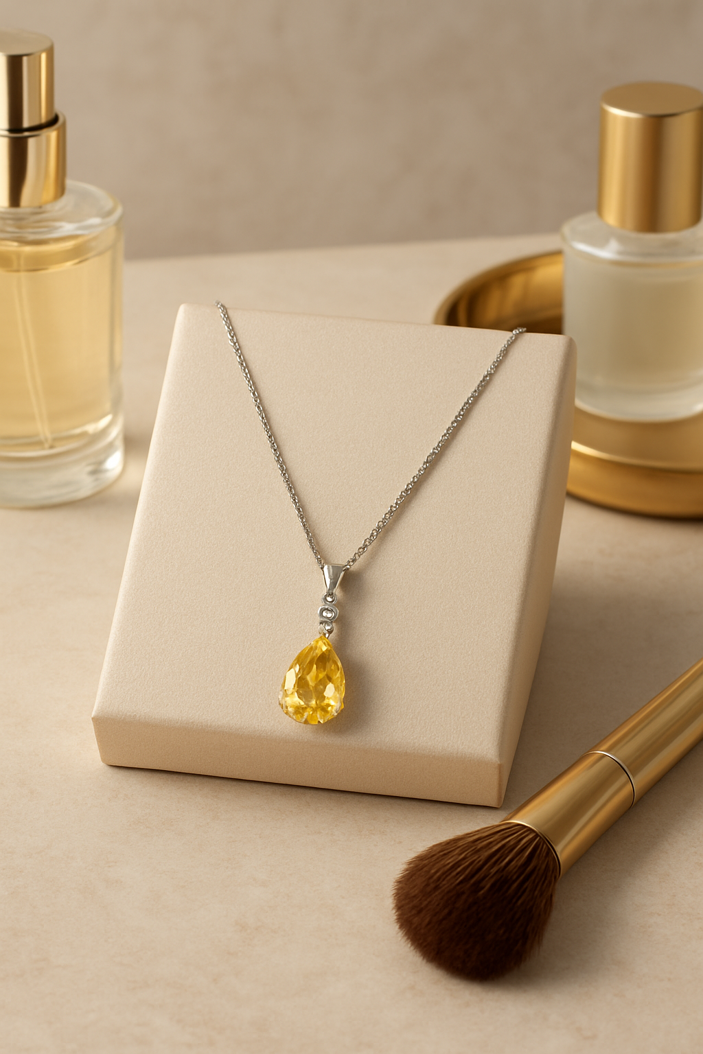 Pear Cut Yellow Stone Silver Pendant Necklace By Swarn Jewels