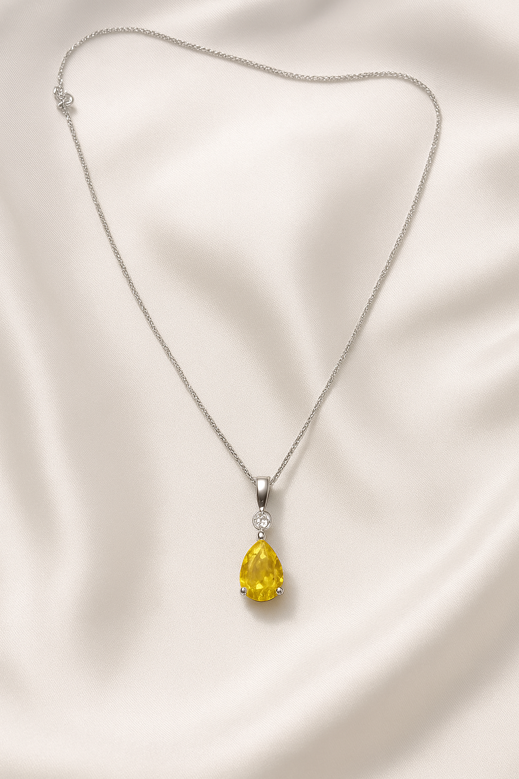 Pear Cut Yellow Stone Silver Pendant Necklace By Swarn Jewels
