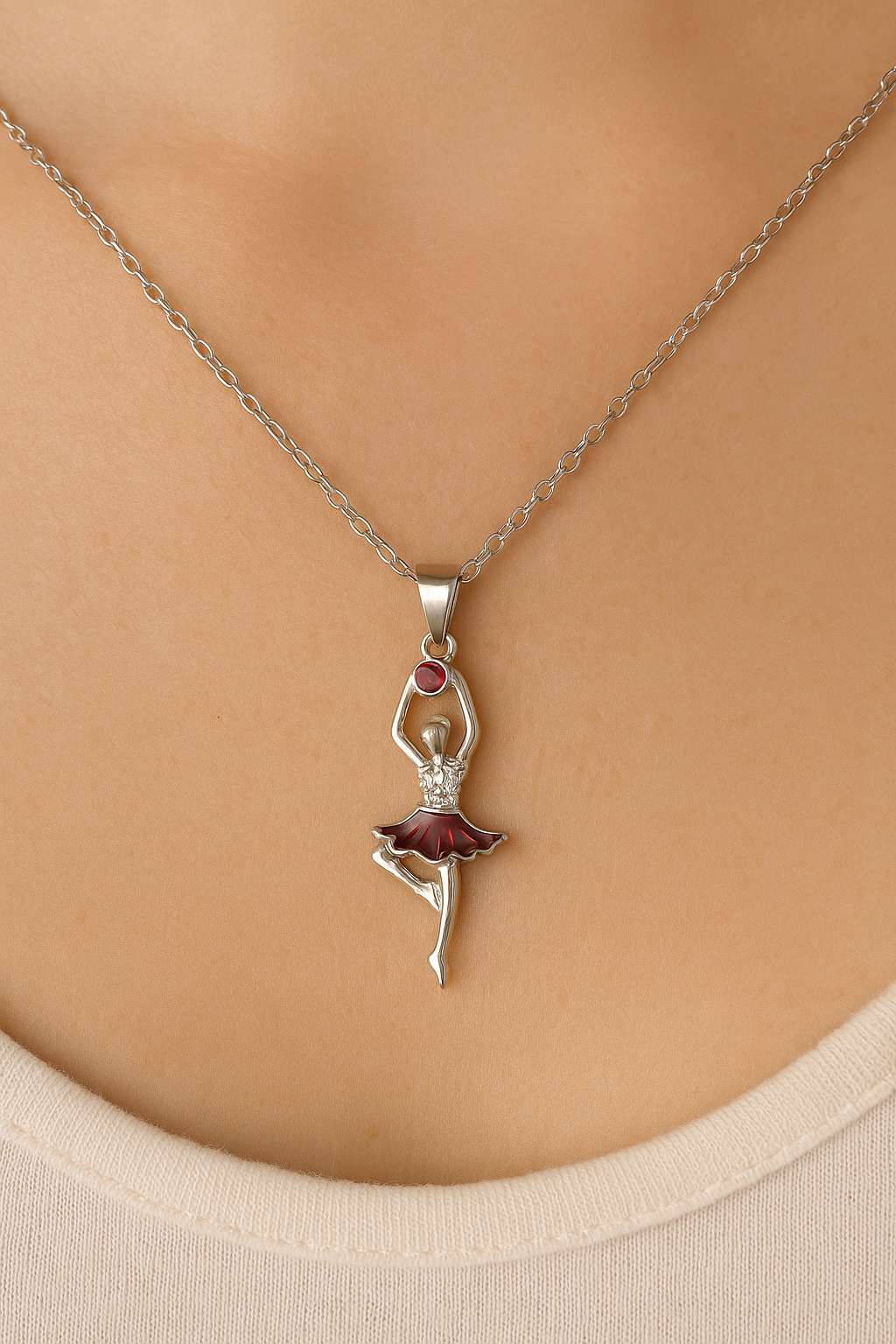 Silver Dancing Doll Pendant Necklace