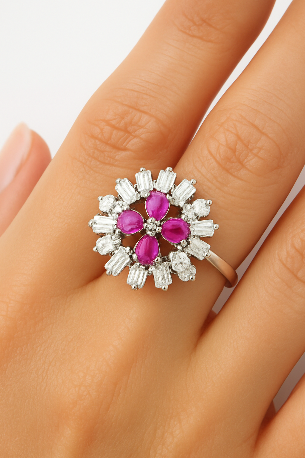 Silver Floral Cocktail Ring By Swarn Jewels