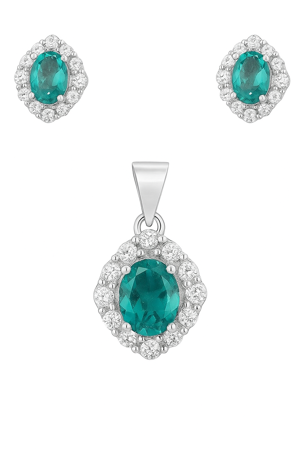 Emerald Oval Pendant and Earrings Set (Without Chain )