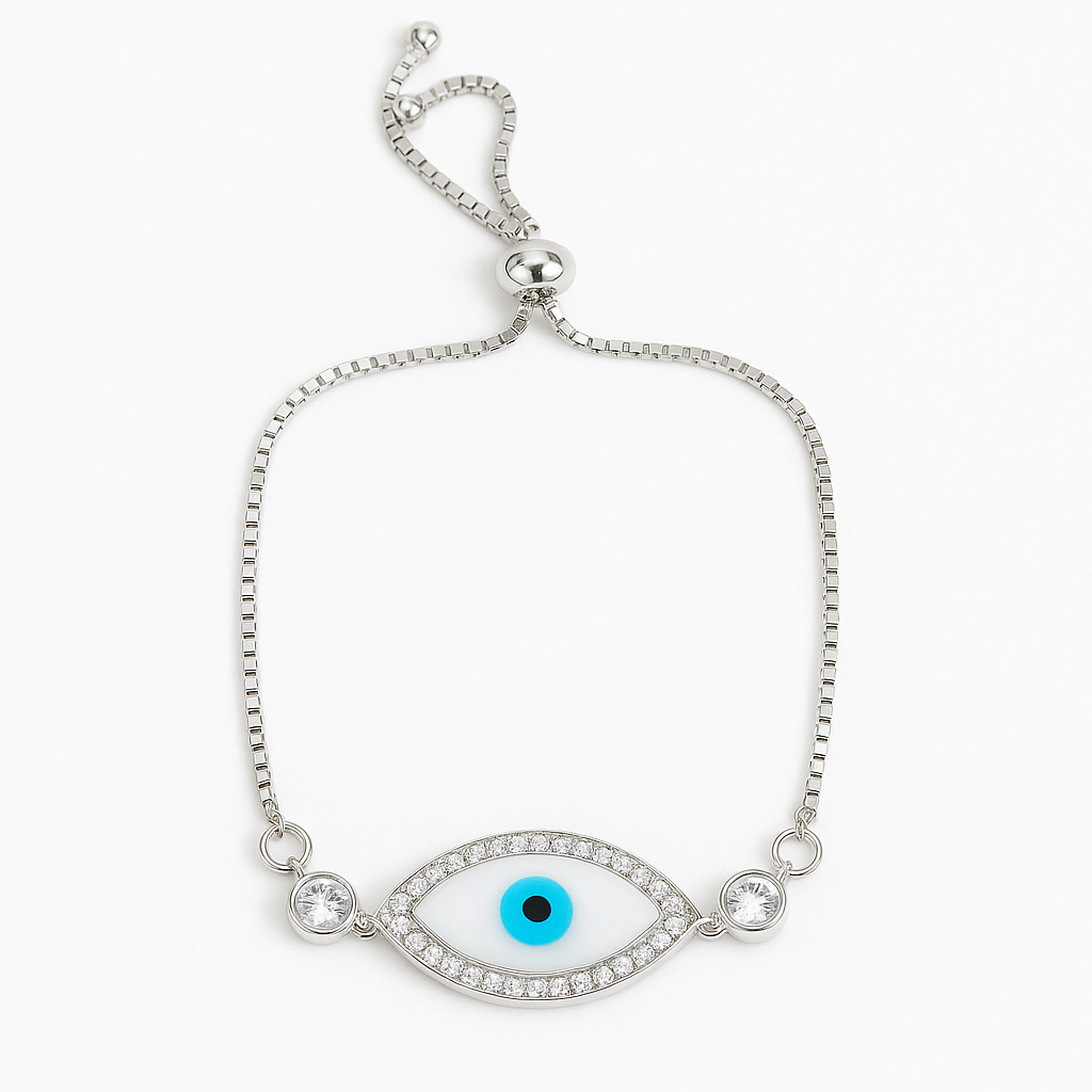 Silver Adjustable Evil Eye Bracelet