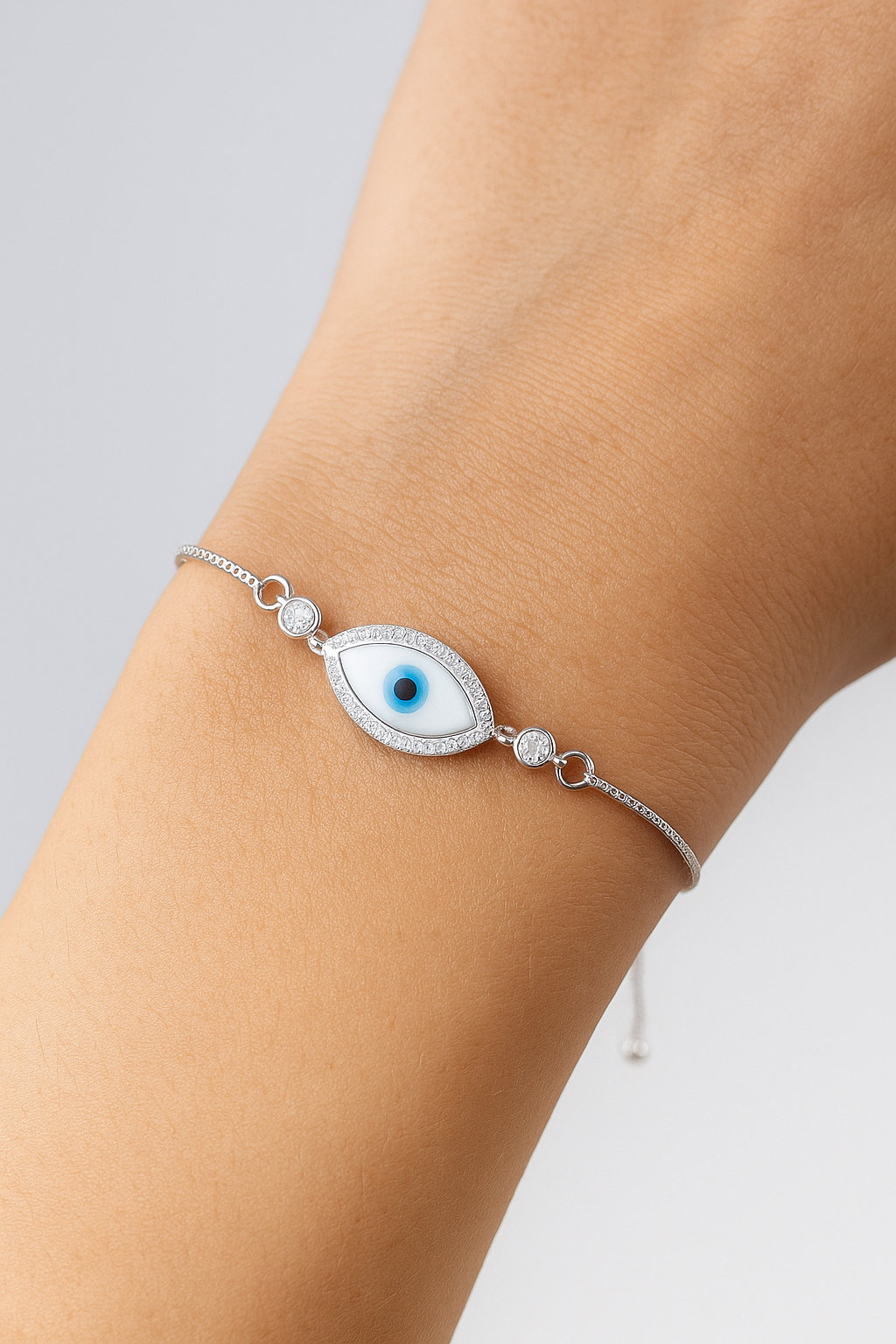 Silver Adjustable Evil Eye Bracelet