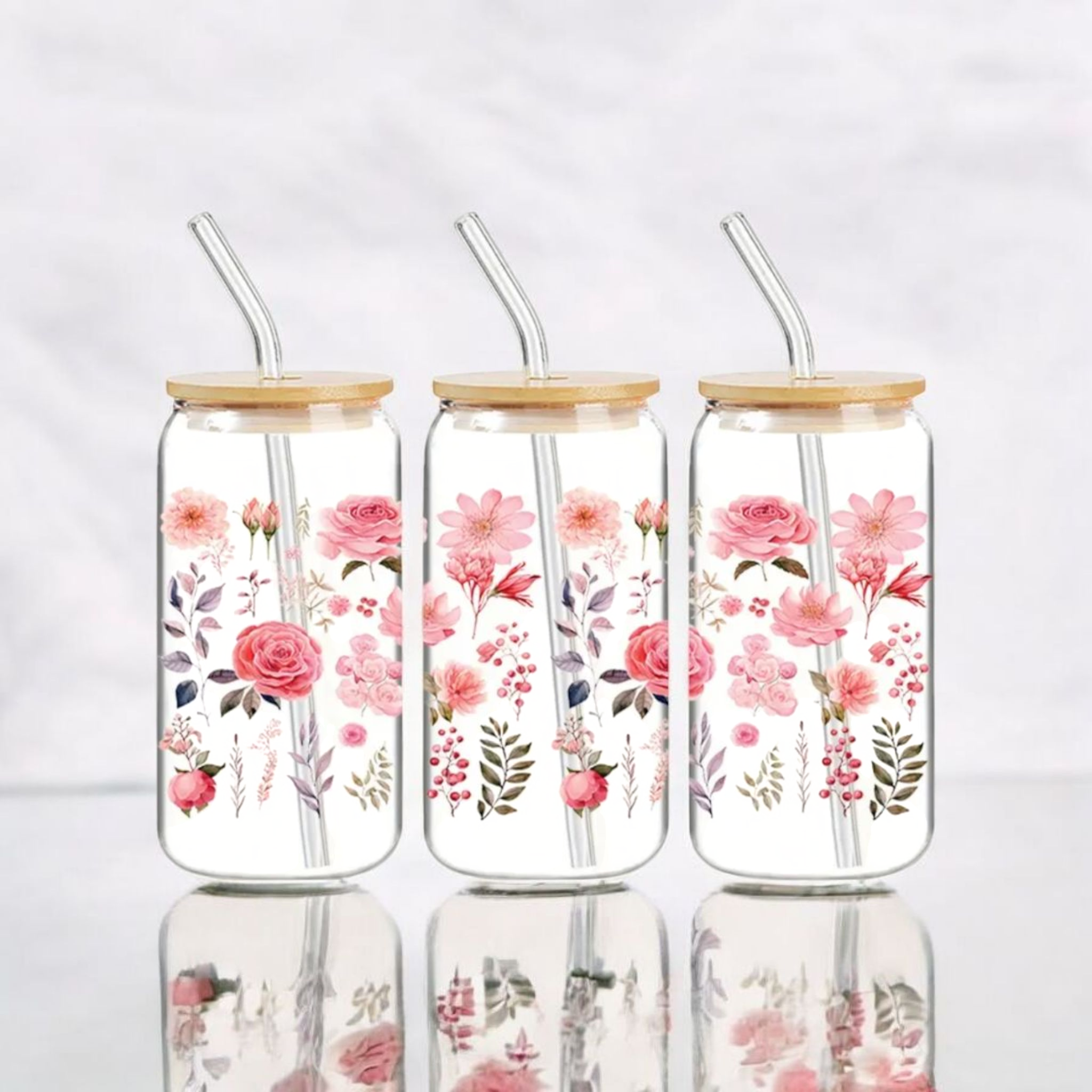 Trinkgläser mit Deckel - Flower rosa