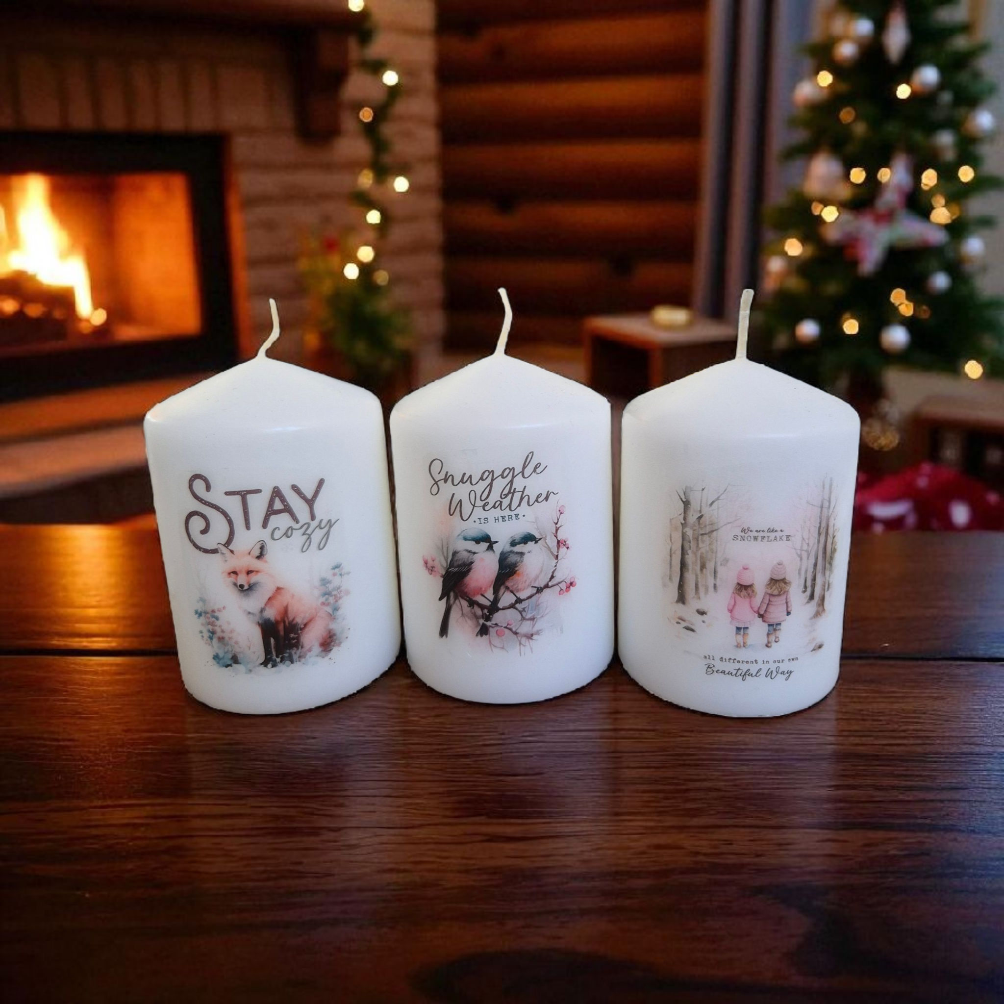 Winterliche Kerzen mit Tiermotiven