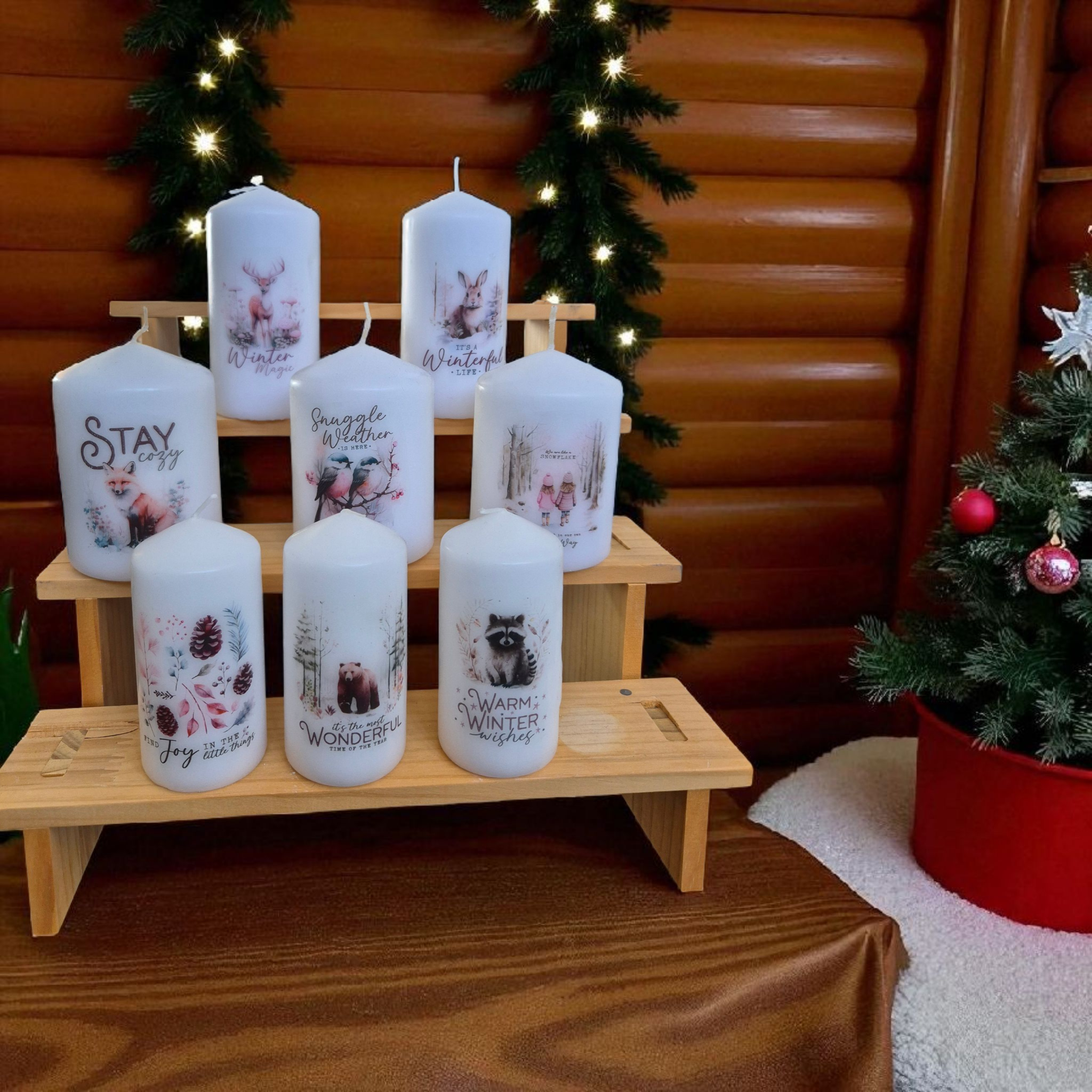 Winterliche Kerzen mit Tiermotiven