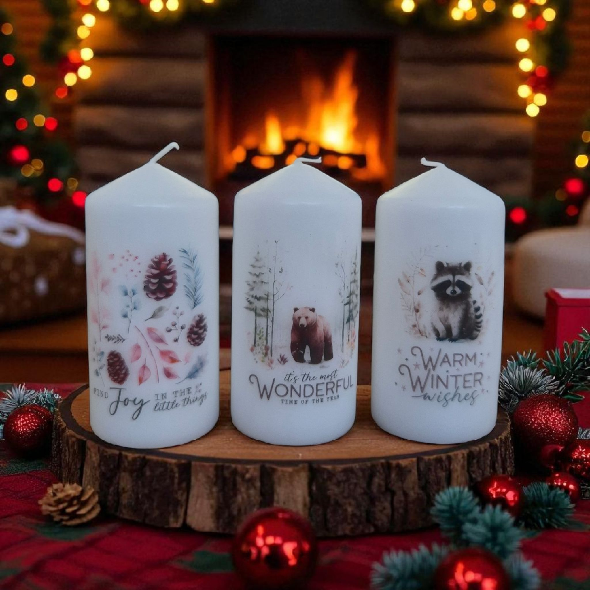 Winterliche Kerzen mit Tiermotiven