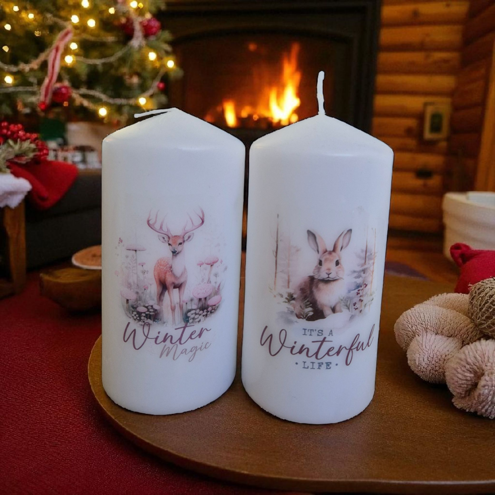 Winterliche Kerzen mit Tiermotiven