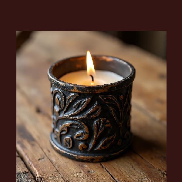 Pillar candle in rustic jar