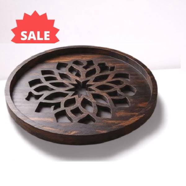 Round wood tray