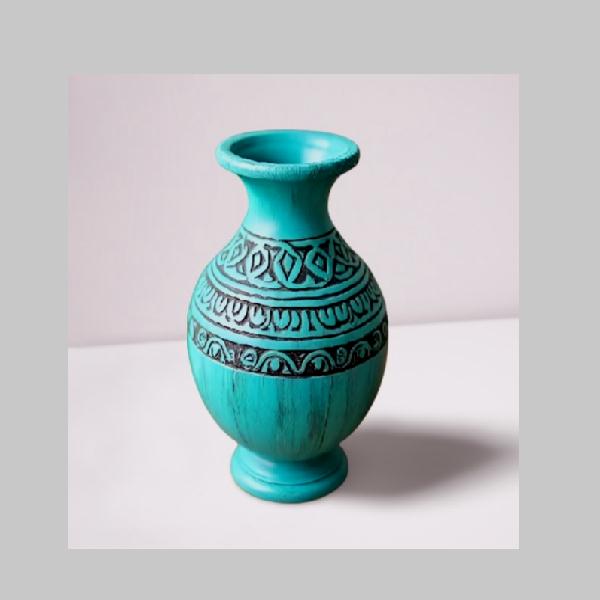 Wood craft vase turquoise