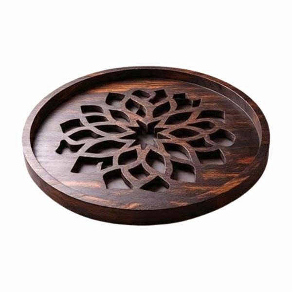 Round wood tray