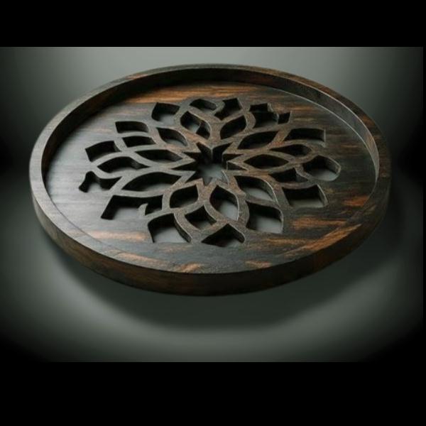 Round wood tray