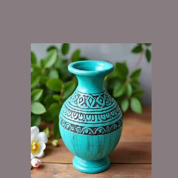 Wood craft vase turquoise