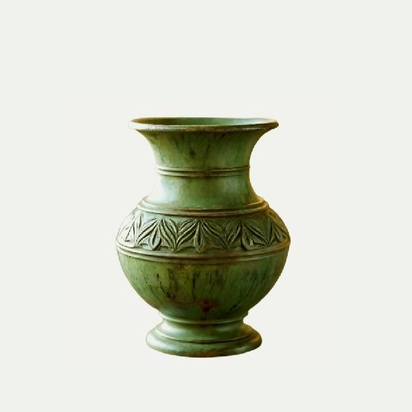 Green vase wood carving 