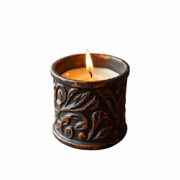 Pillar candle in rustic jar