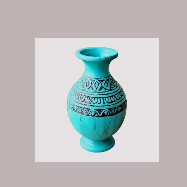 Wood craft vase turquoise