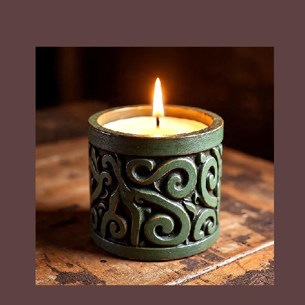 Green wooden votive holder