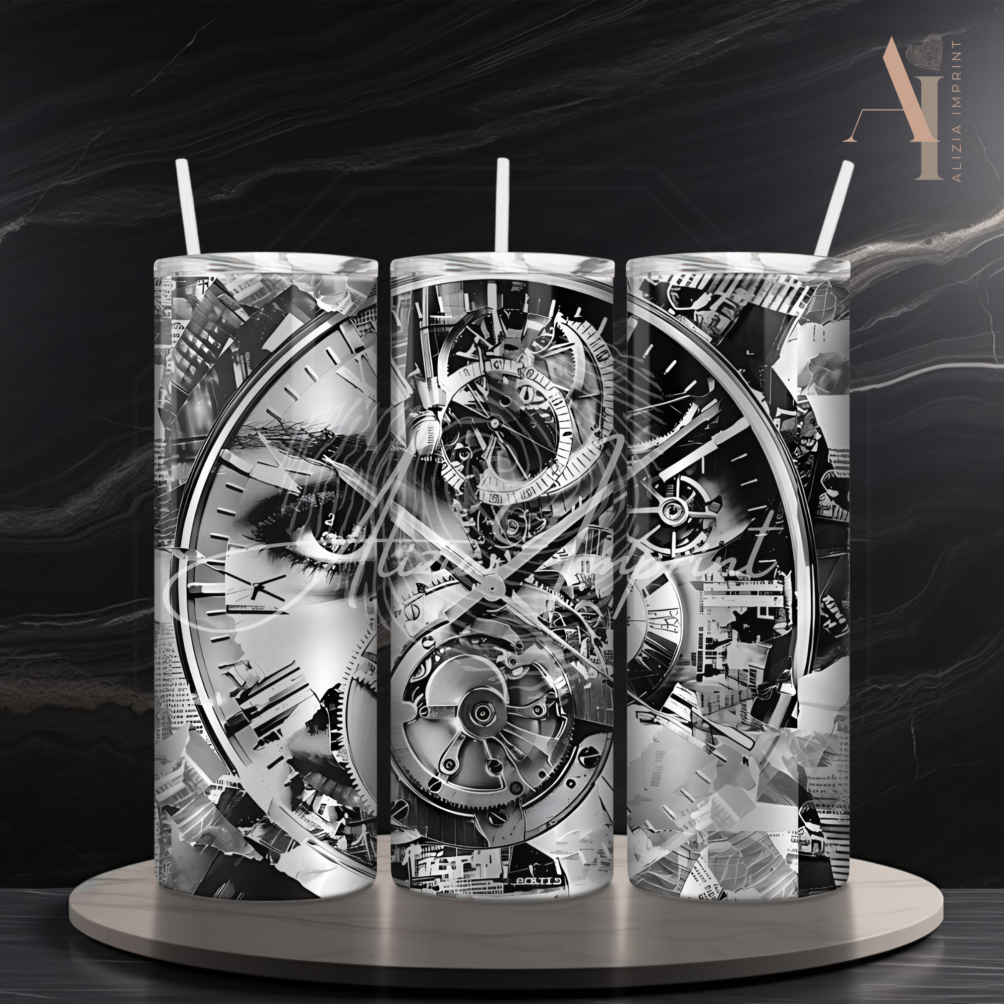 Cyber Surrealism Tumbler Wrap: Face Of Time (20 oz PNG Digital Download)