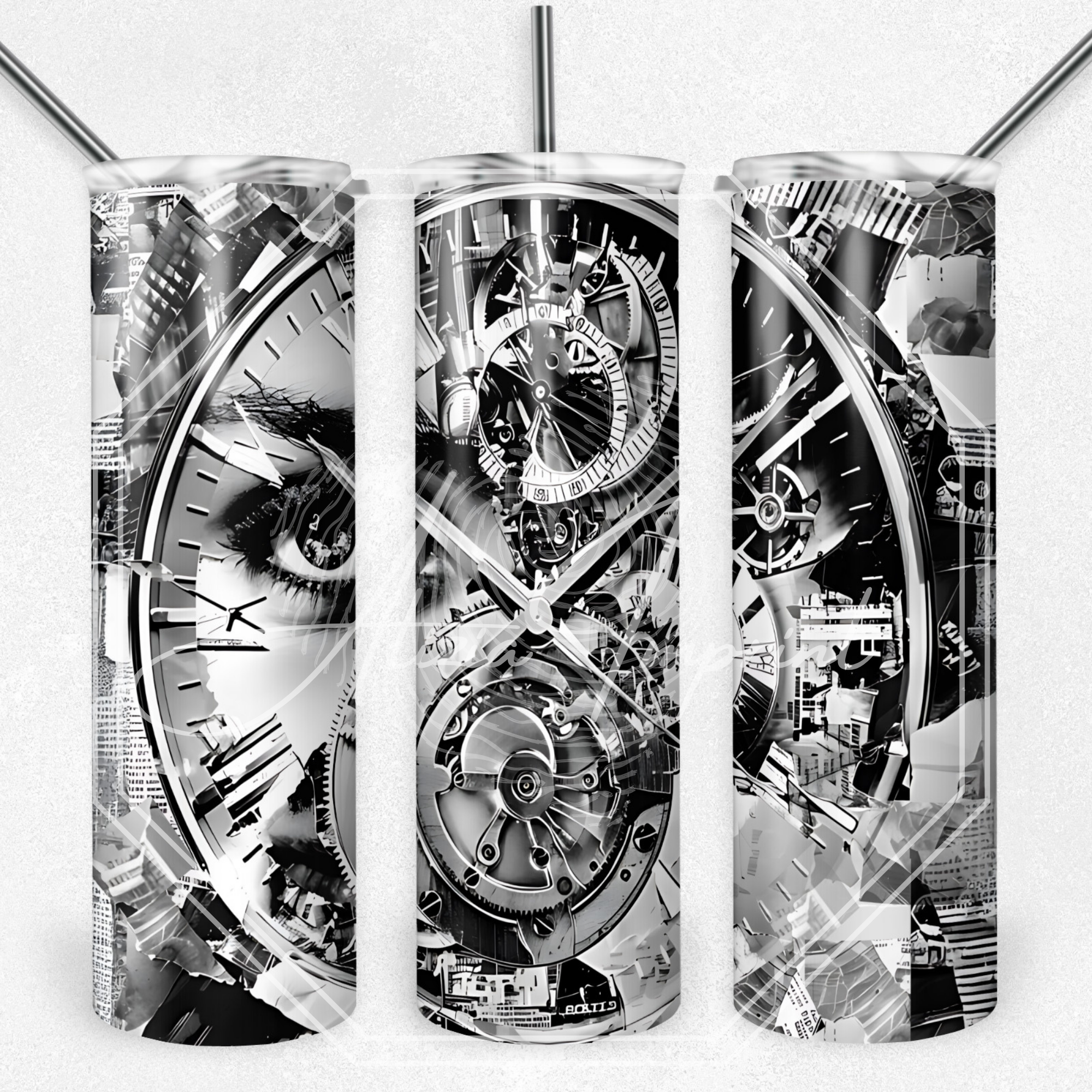 Cyber Surrealism Tumbler Wrap: Face Of Time (20 oz PNG Digital Download)