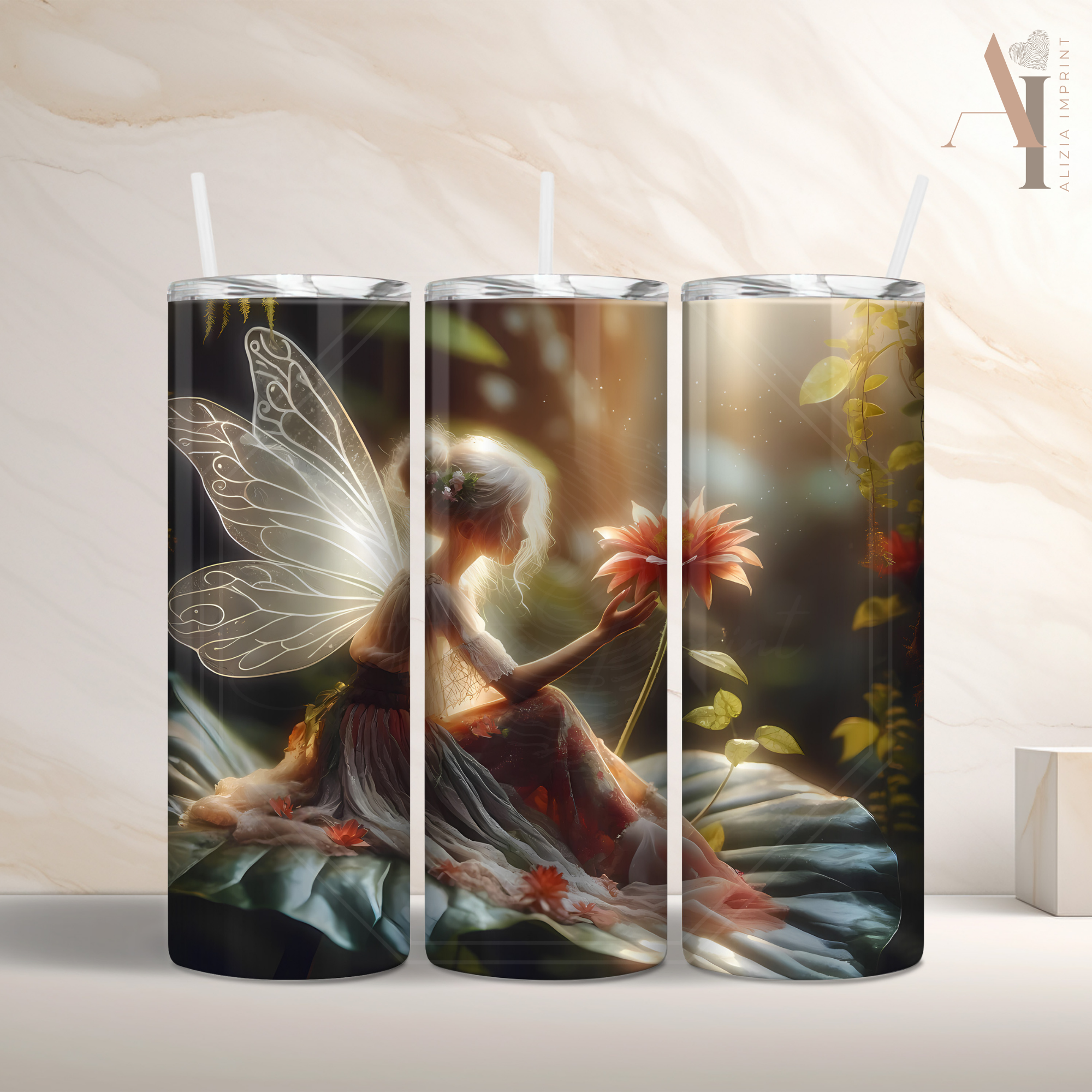 Garden Fairy Tumbler Sublimation Design: 20 oz Skinny Tumbler Wrap (Digital Download PNG)