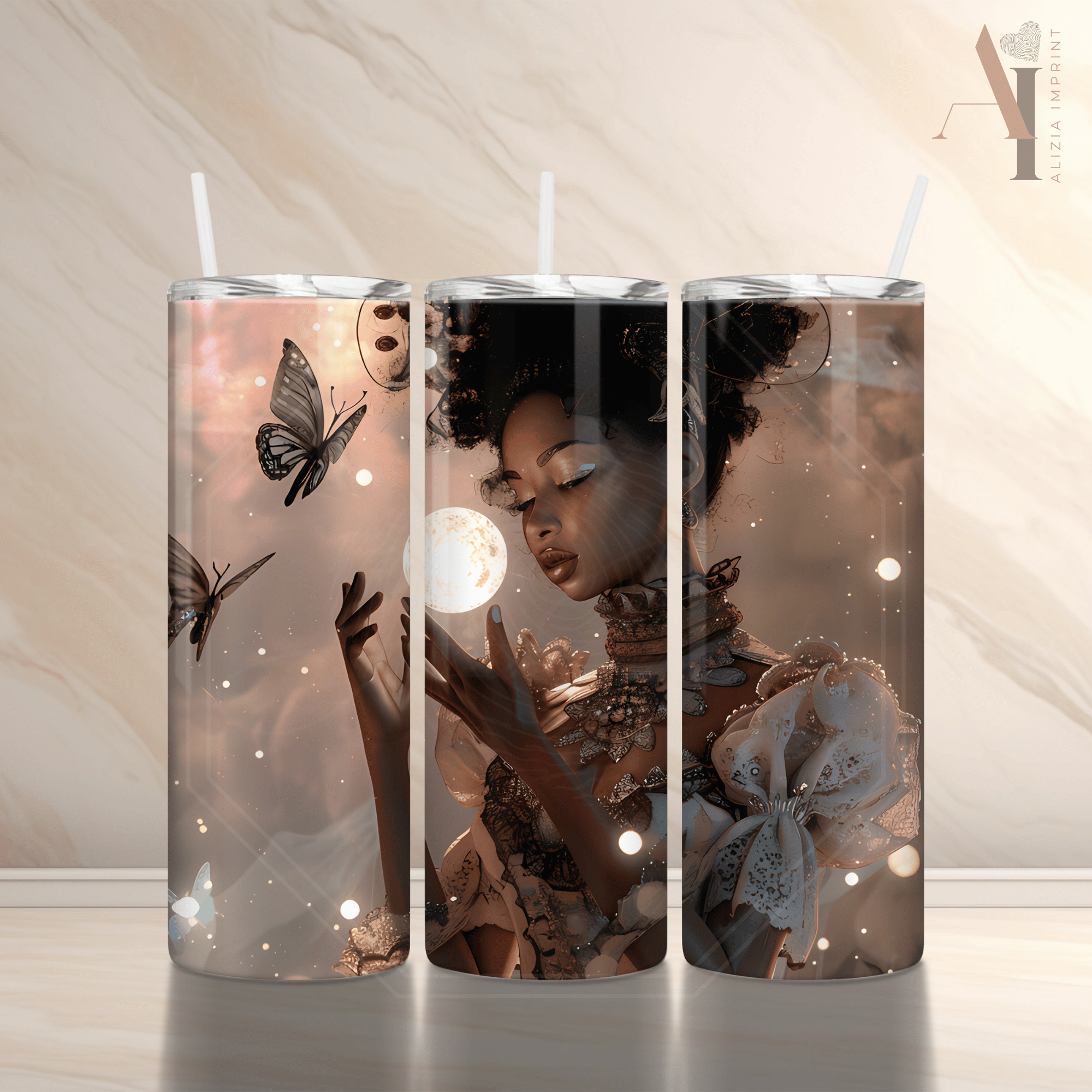 Ethereal Celestial Goddess Tumbler Sublimation Design (Digital Download PNG)