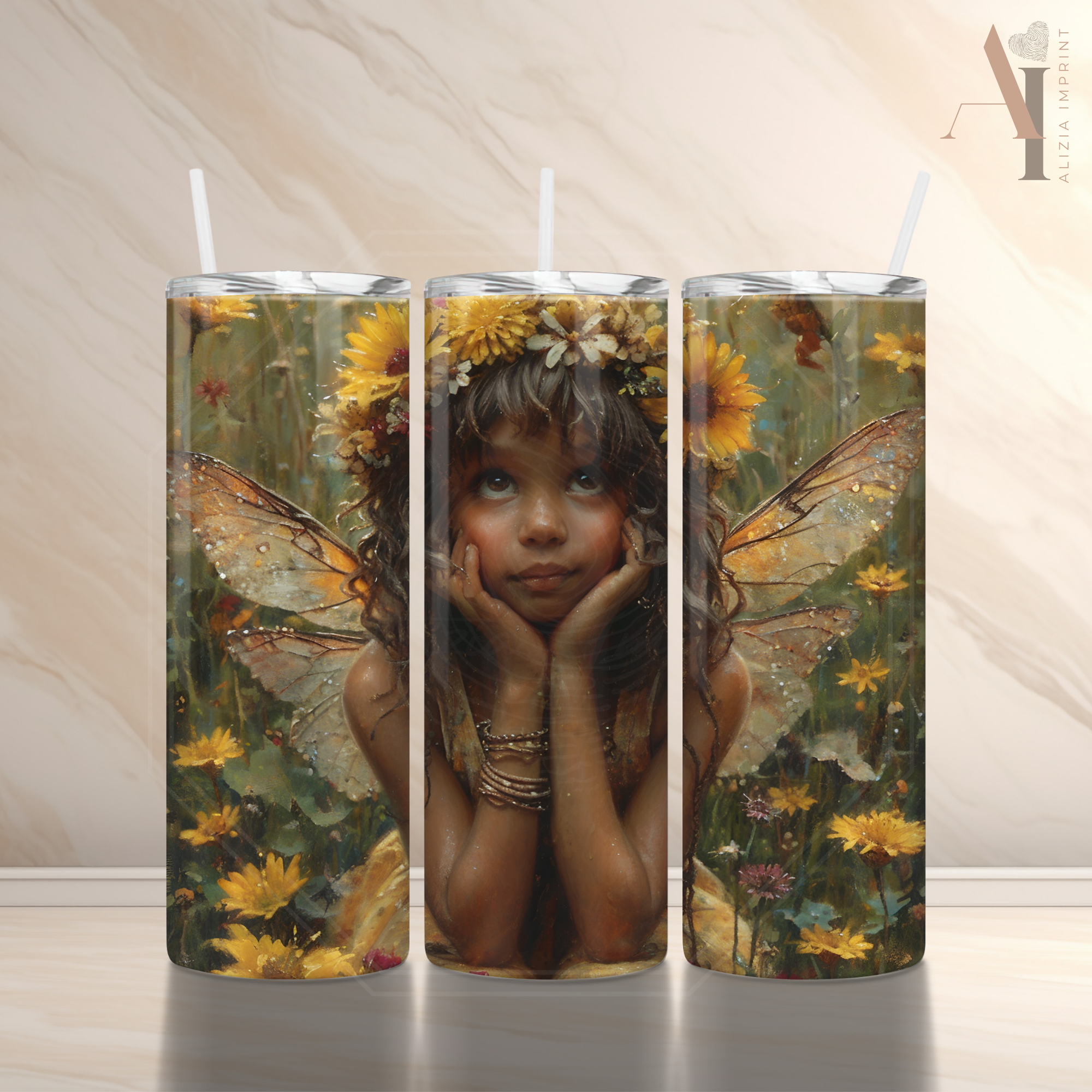 Sunflower Fairy 20 oz Skinny Tumbler Sublimation Design Digital Download PNG Instant DIGITAL ONLY, Tumbler Wrap, Fairycore
