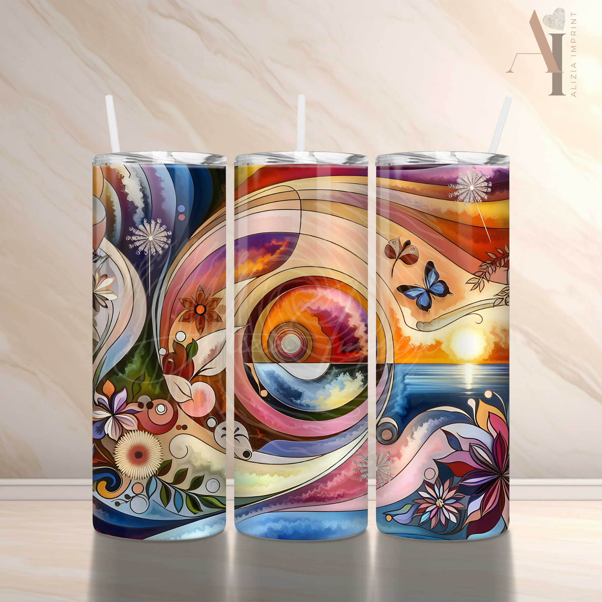 Ethereal Sunset Tumbler Sublimation Design: Abstract Nature (Digital Download PNG)