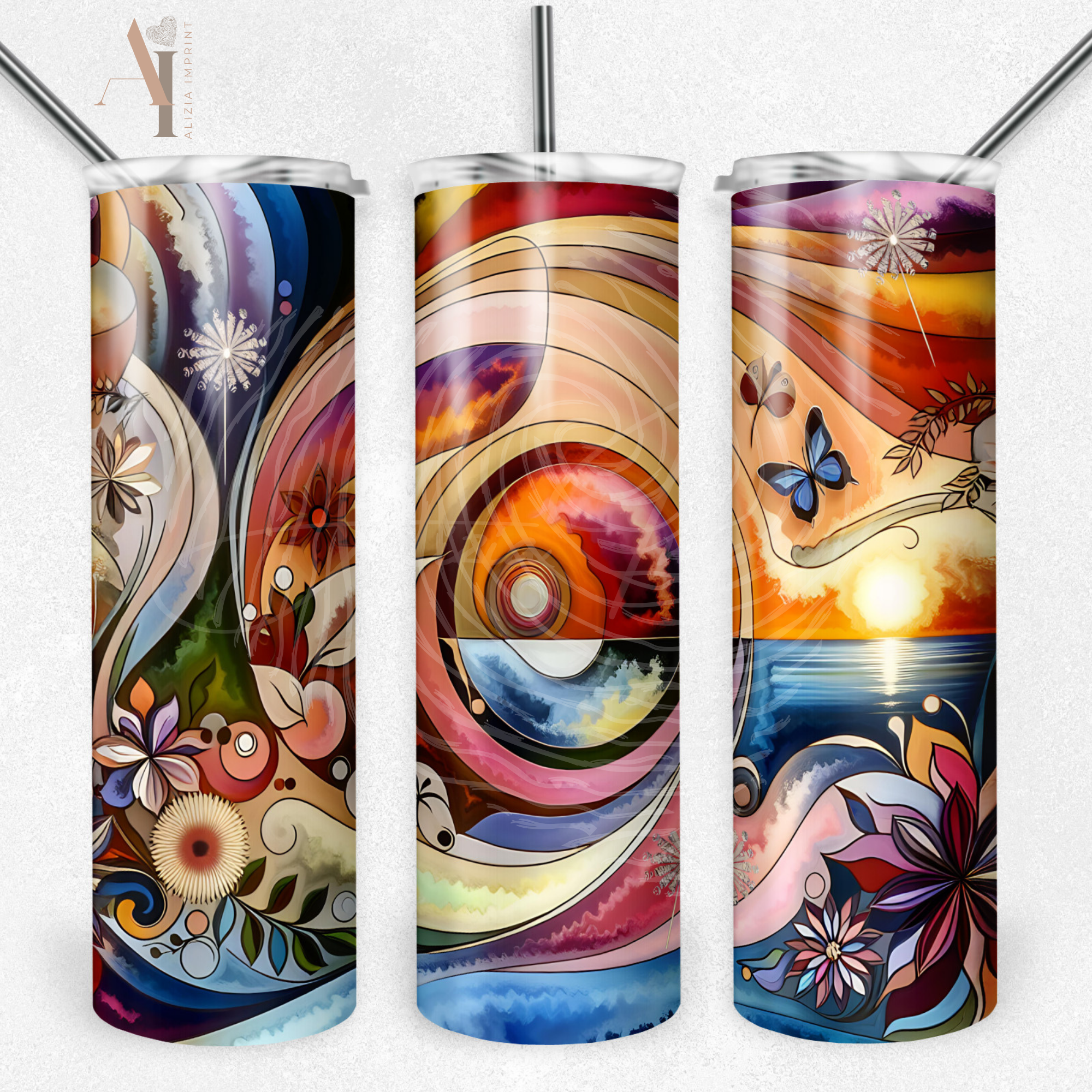 Ethereal Sunset Tumbler Sublimation Design: Abstract Nature (Digital Download PNG)