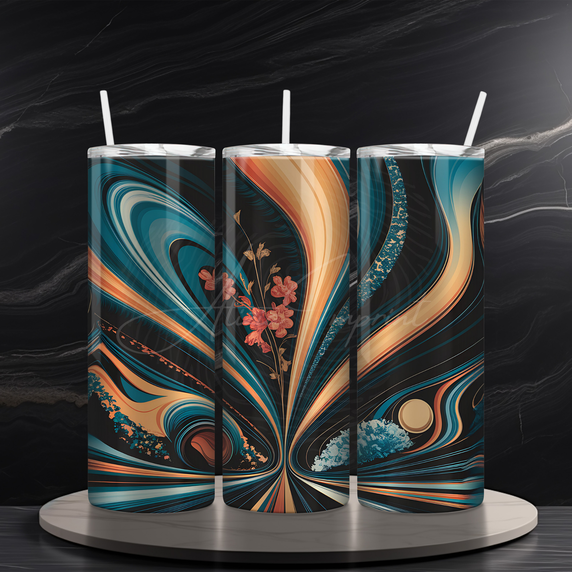 Mystic Floral Tumbler Sublimation Design: Abstract Energy (Digital Download PNG)