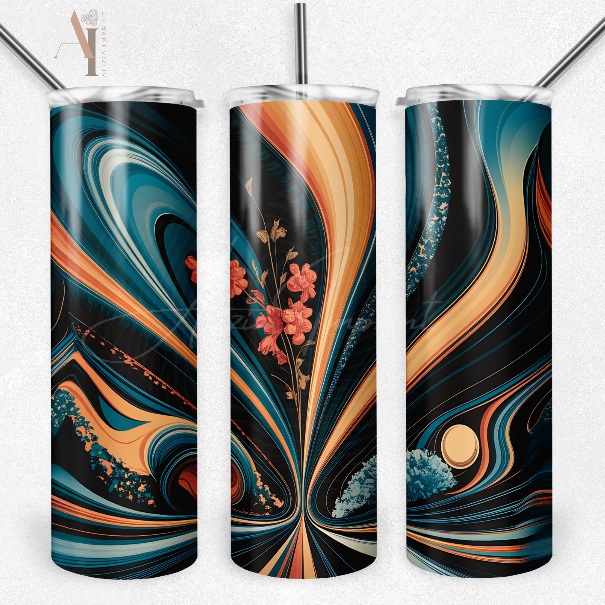 Mystic Floral Tumbler Sublimation Design: Abstract Energy (Digital Download PNG)