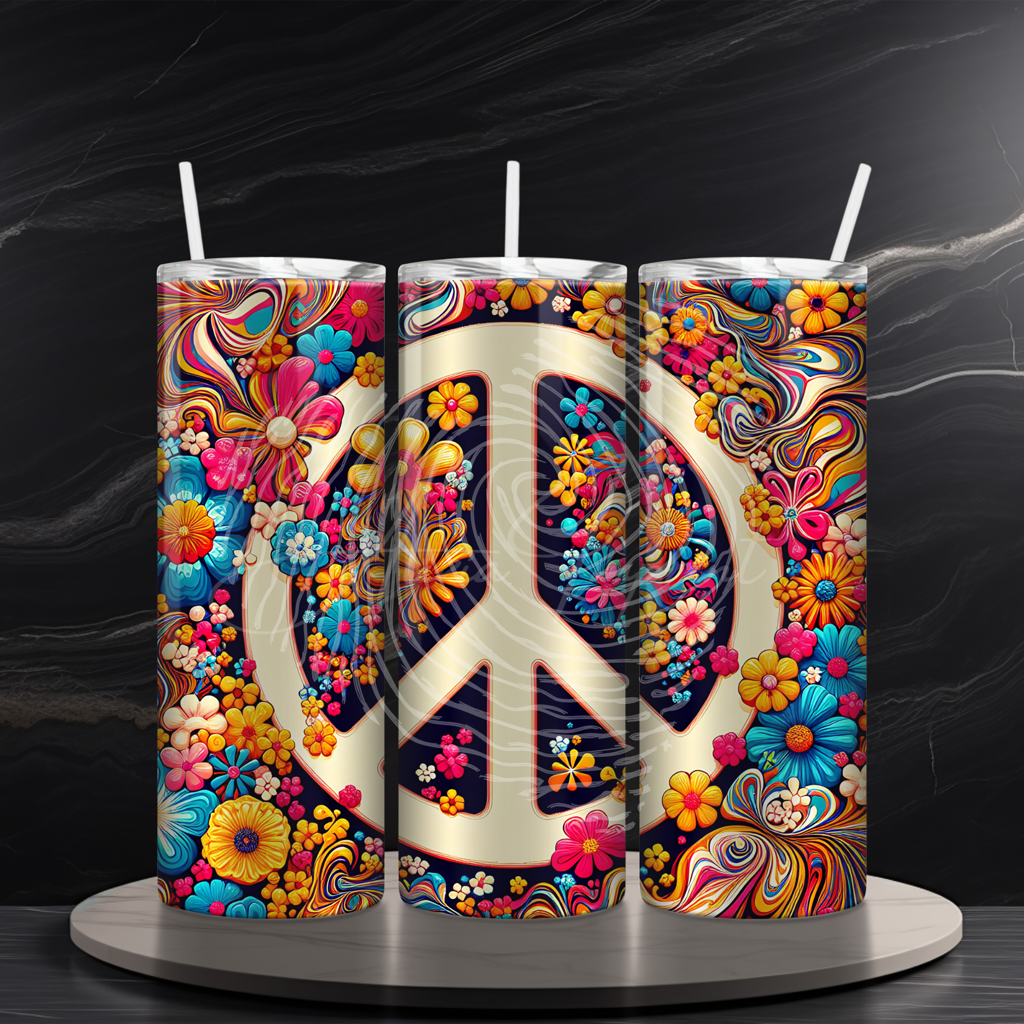 Psychedelic Peace Sign 20 oz Skinny Tumbler Sublimation Design Digital Download PNG Instant DIGITAL ONLY Hippie Digital Sublimation