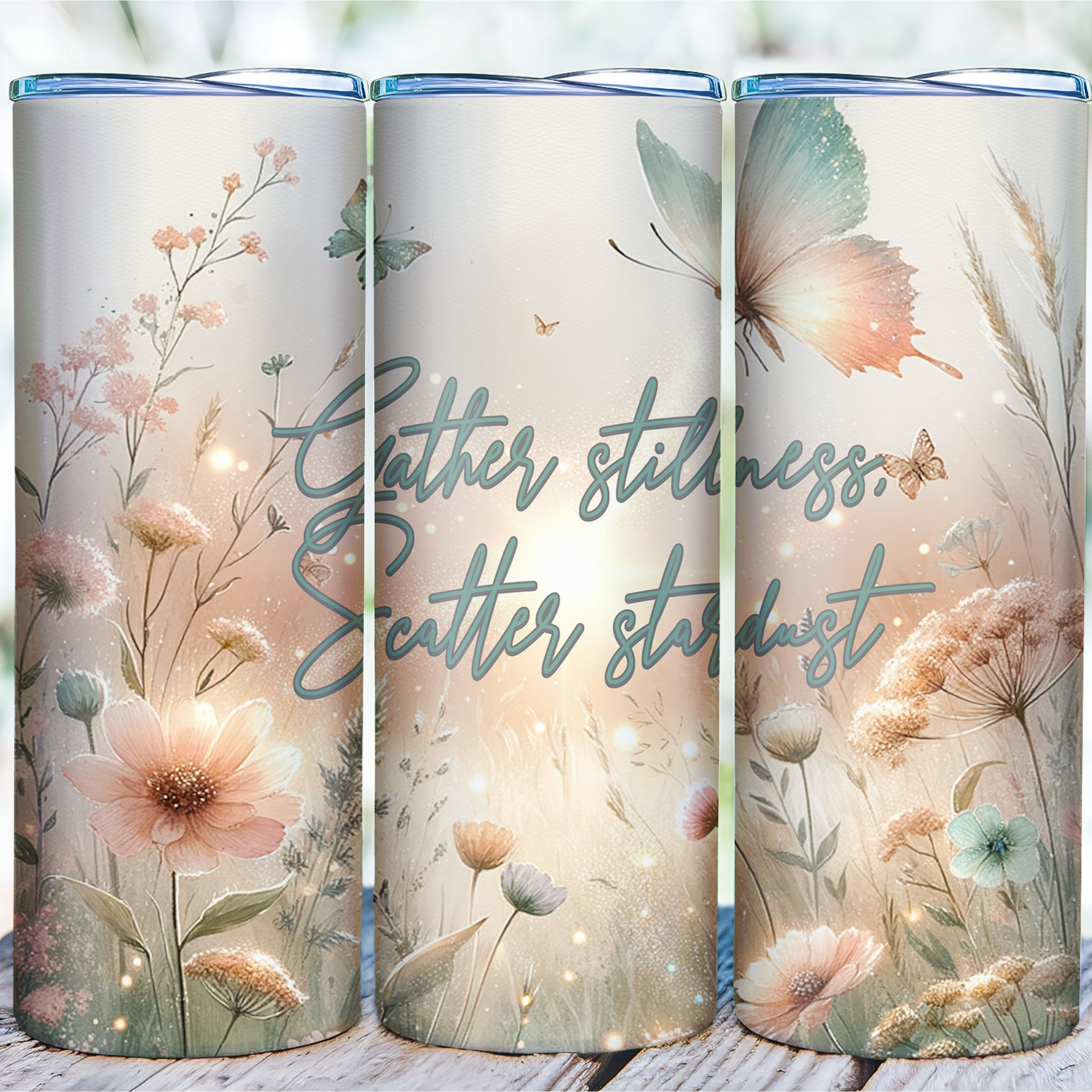 Mindfulness Tumbler Wrap: Stardust Quote, Boho Butterfly PNG (Digital Download)