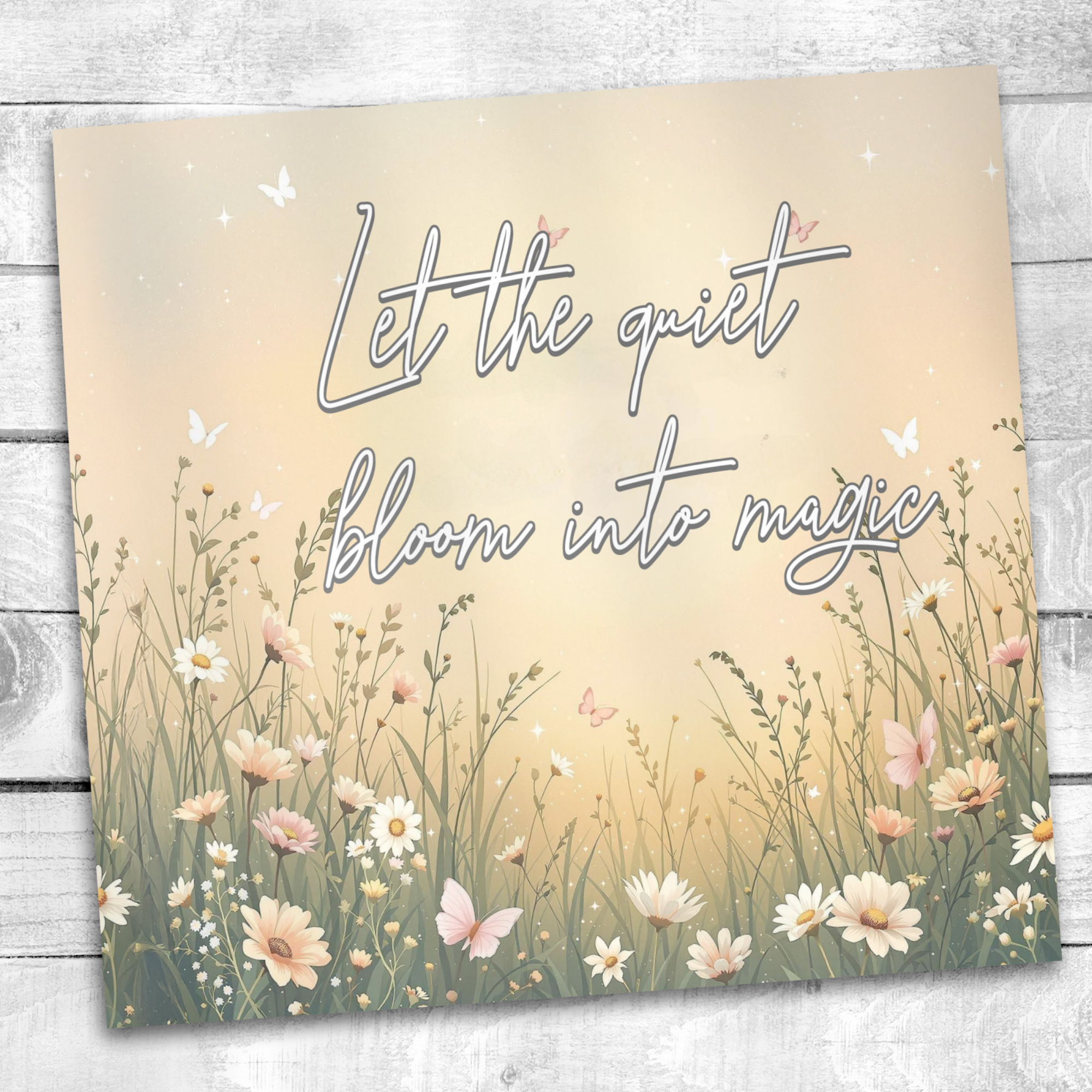 Let the Quiet Bloom Tumblerwrap, Magical Floral Quote Sublimation, Soft Pastel Wildflower Clipart, Boho Calm Affirmation Art