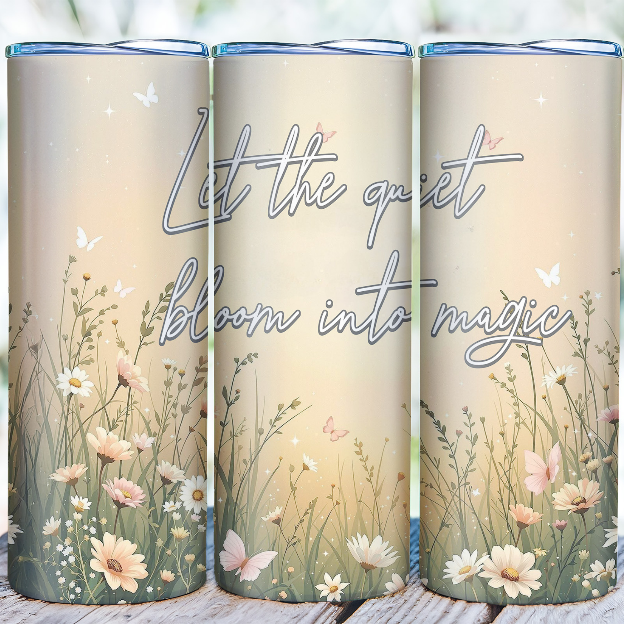 Let the Quiet Bloom Tumblerwrap, Magical Floral Quote Sublimation, Soft Pastel Wildflower Clipart, Boho Calm Affirmation Art