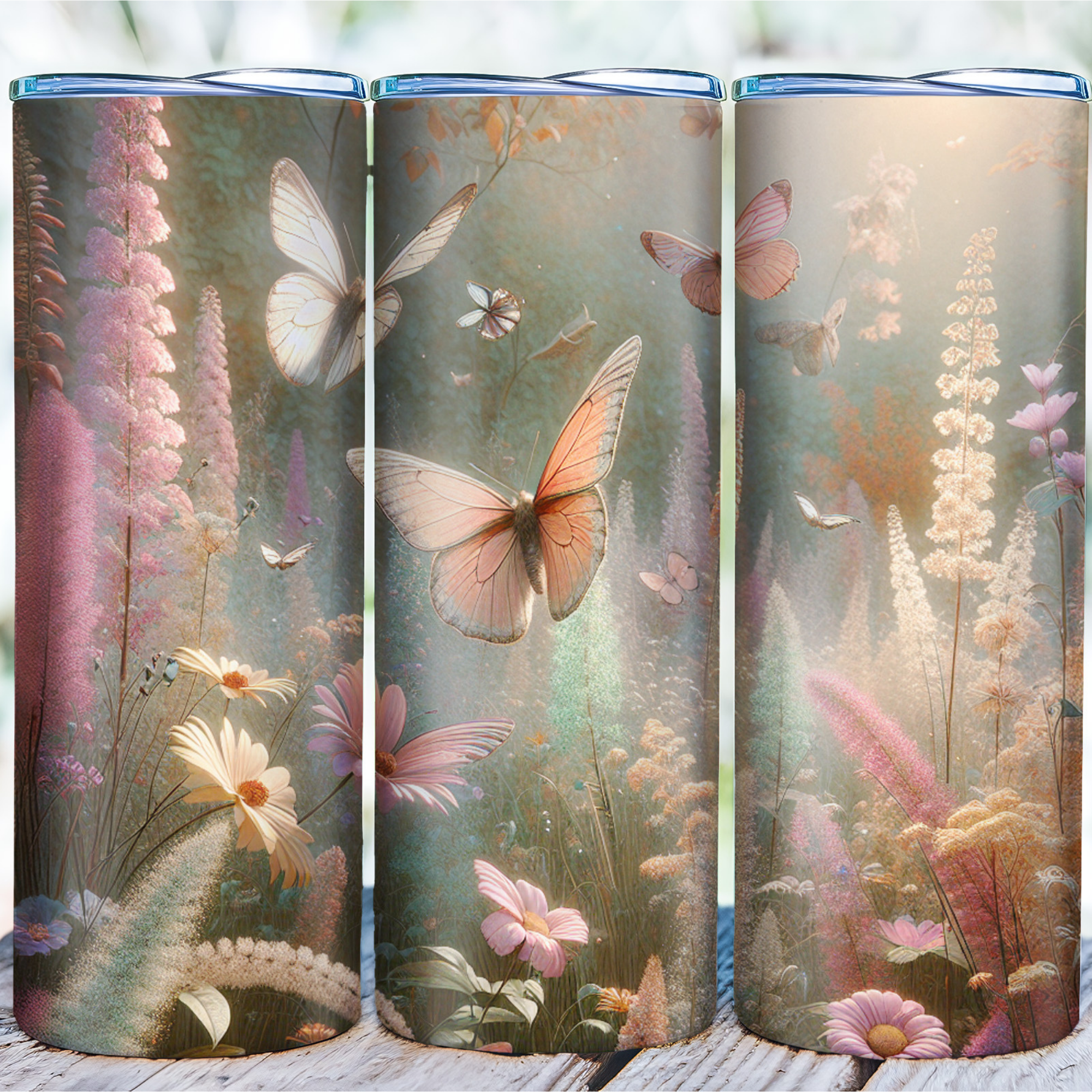 Butterfly Bloom Tumblerwrap, Pastel Garden Sublimation, Dreamy Floral Clipart, Boho Butterfly Art, Feminine Nature Aesthetic