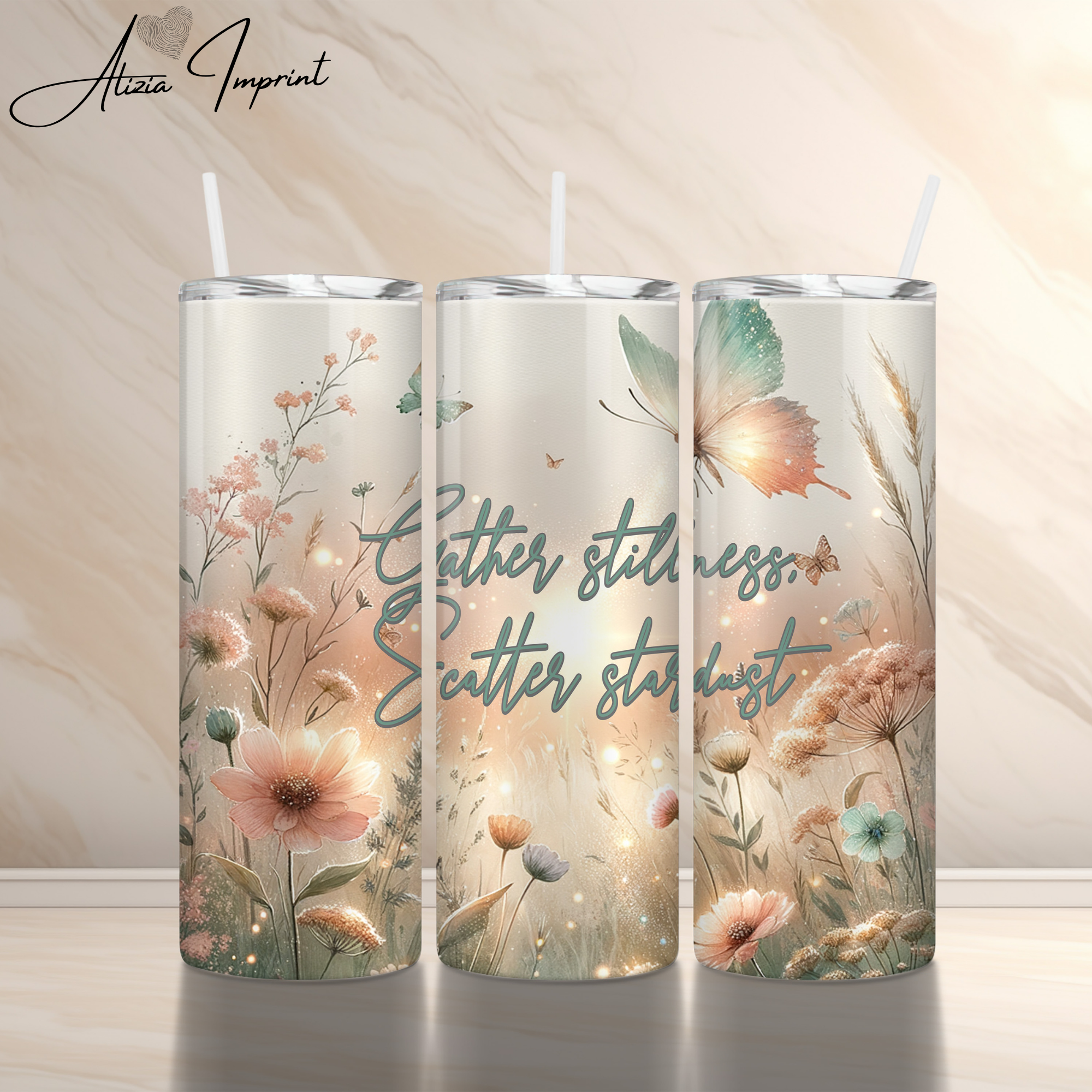 Mindfulness Tumbler Wrap: Stardust Quote, Boho Butterfly PNG (Digital Download)