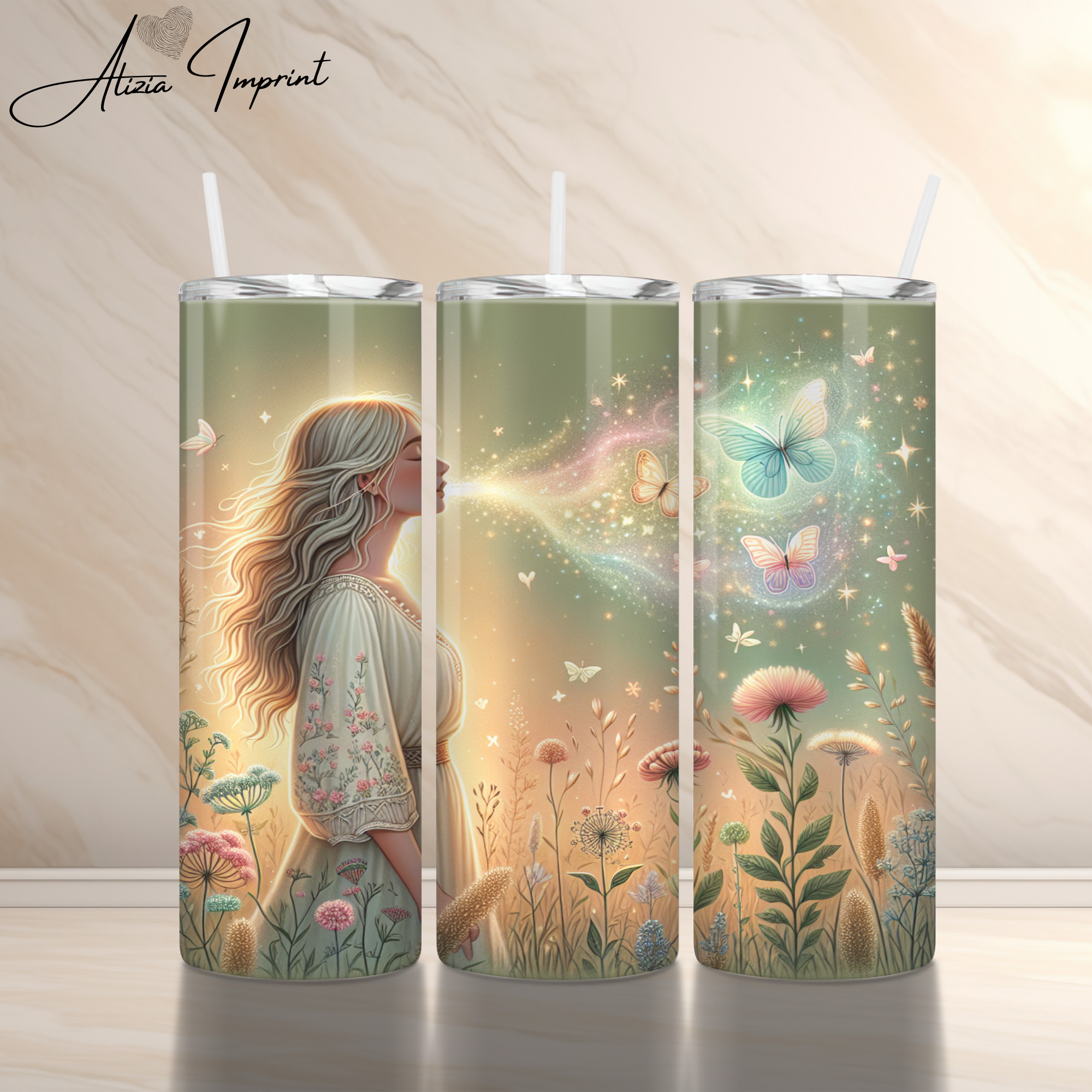Breathe Ethereal Butterfly Tumblerwrap, Feminine Magic Sublimation, Mindfulness Quote Art, Dreamy Spiritual Design